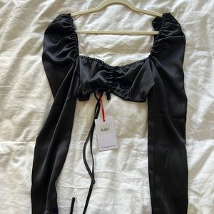 Satin Long Sleeve Crop Top